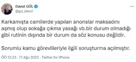 Gaziantep Valisi Gül'den 'camilerde yapılan anonslara' ilişkin açıklama... Sorumlular hakkında soruşturma açıldı